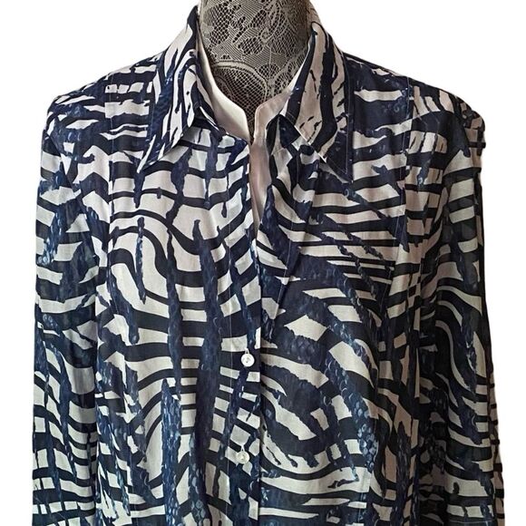 Escada Printed Long Sleeve Button Down Blouse Size 46 - Picture 4 of 9